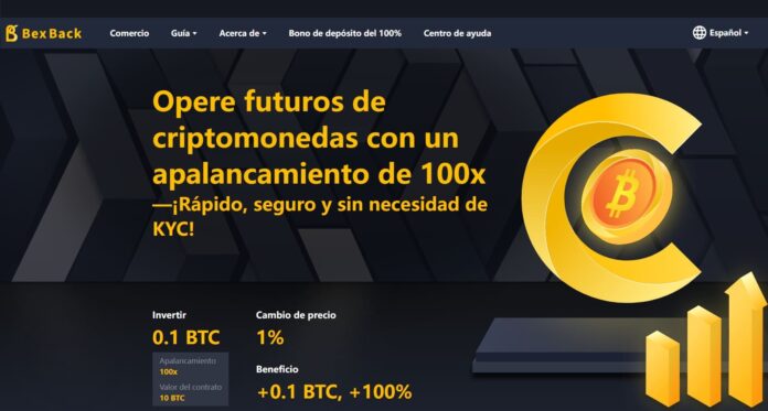 BexBack offers 100% deposit bonus, $50 welcome and 100x leveraged trading without KYC
