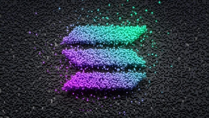 Solana logo made out of particles