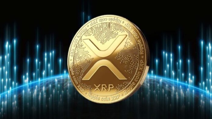 Golden XRP cryptocurrency coin displaying the distinctive 